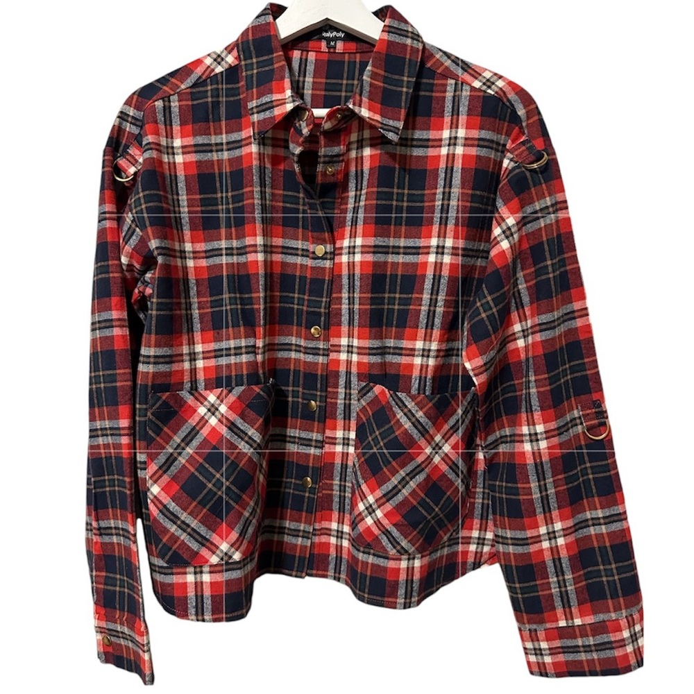 Roly Poly Womens Plaid Print Long Sleeve‎ Top Size M, 100% Cotton, With Pockets